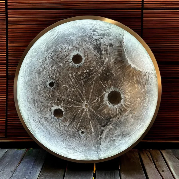 Gold Krom Çerçeveli LED Işıklı Özel Tasarım Dekoratif Dolunay