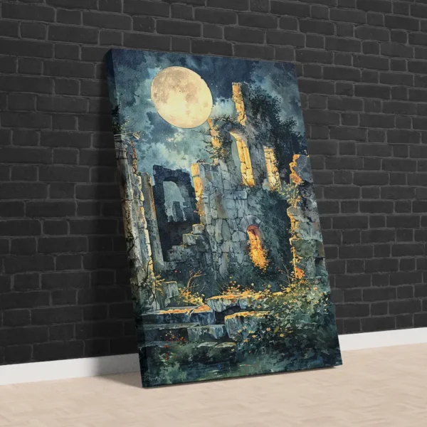 Eski Yapıt ve Ay Temalı Sanatsal Kanvas Tablo